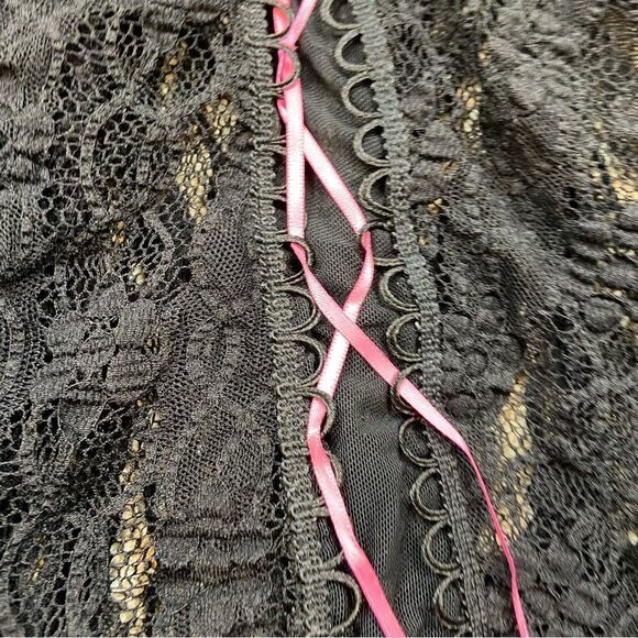 Lover’s Lane Black Lace and Pink Ribbon Lace Up Teddy Lingerie Size Large‎ - Picture 5 of 12